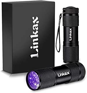 Linkax Linterna Ultravioleta Led Linterna UV flashlight 9 LED Ultravioleta Detectar manchas de orina de mascotas Luz negra 395nm luz ultravioleta [2 Paquete]